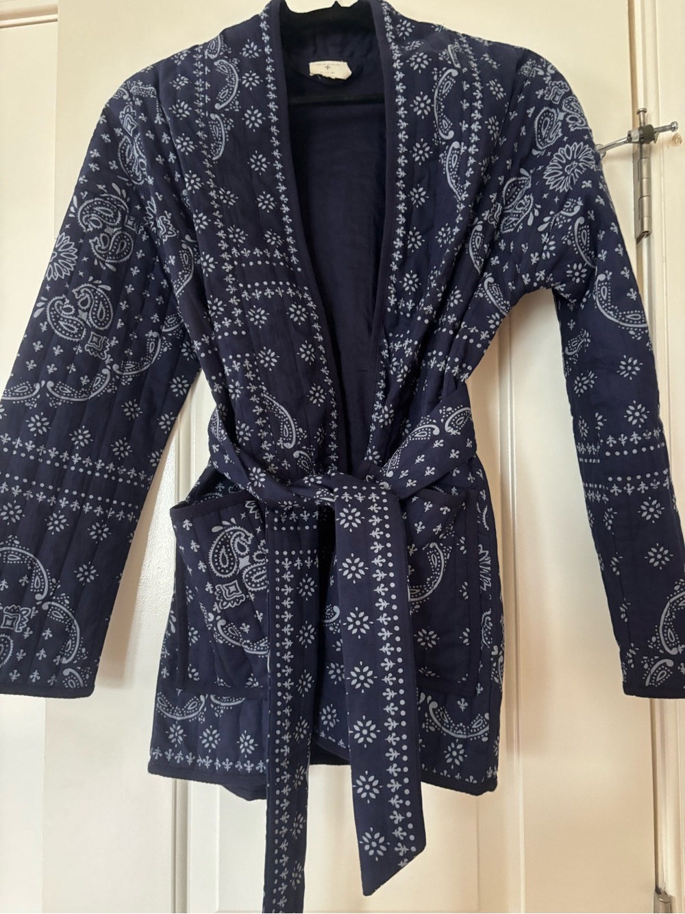 Marea - Navy Bandana Print Belted Jacket
